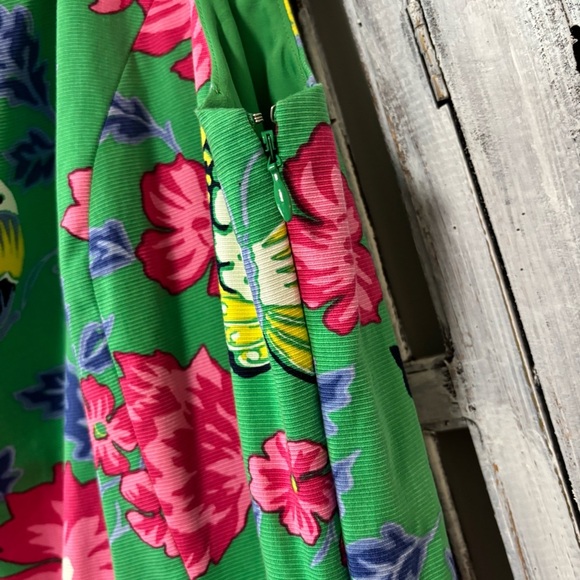 Talbots One-Shoulder Fit And Flare Green Pink Floral Elegant Dress NWT - Picture 9 of 13